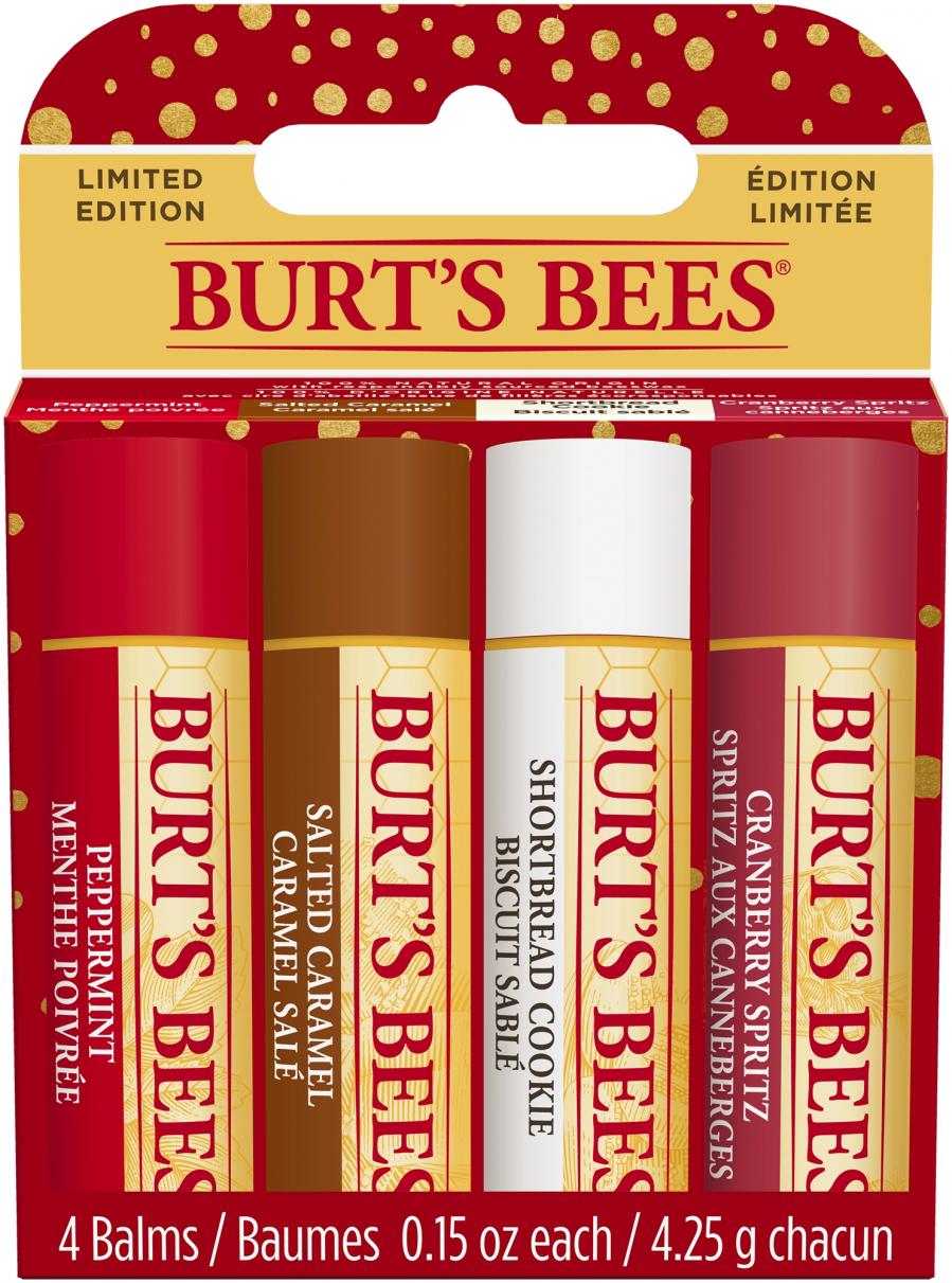 Lip Balm 4 Pack Peppermint, Salted Caramel, Shortbread Cookie, Cranberry Spritz Limited Edition