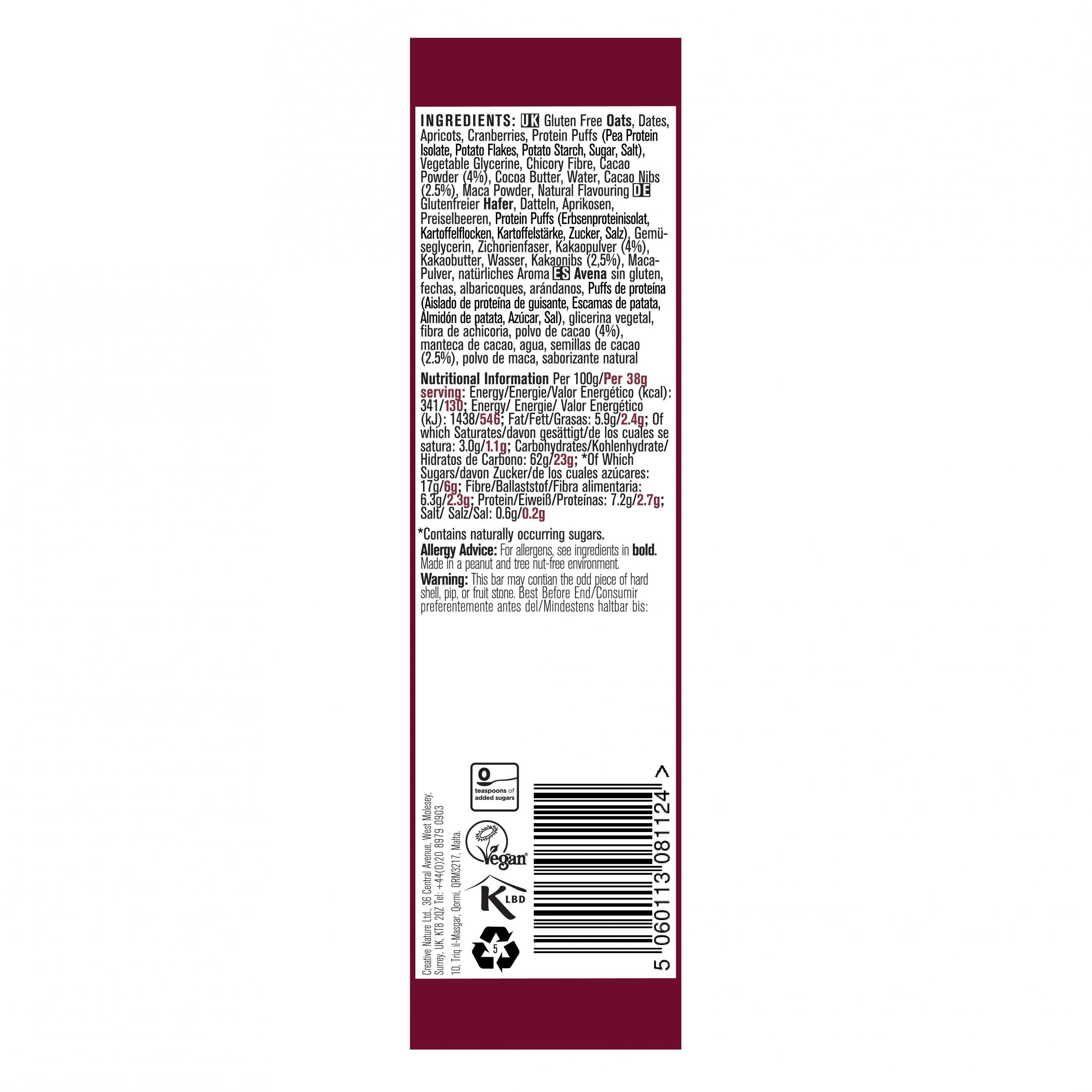 Oh Wow Cacao Chocolate Chewy Choc Oatie Bar 38g x 20 CASE