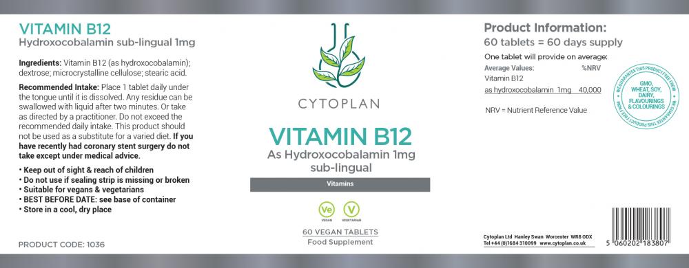 Vitamin B12 As Hydroxycobalamin 1mg Sub-lingual 60's