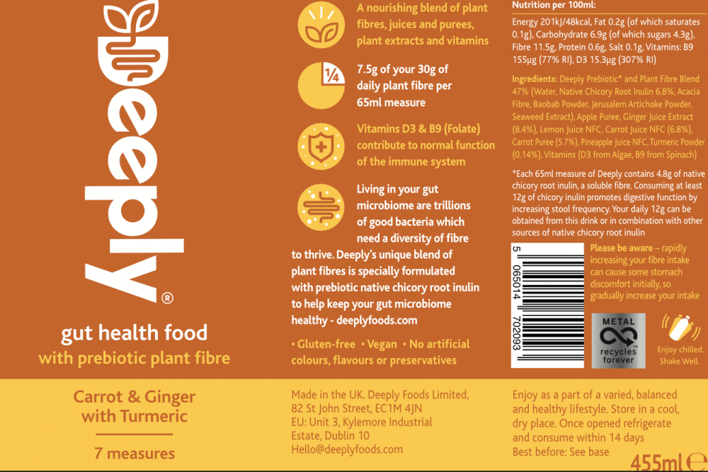 Gut Health Food Carrot & Ginger with Turmeric 455ml LARGE SINGLE