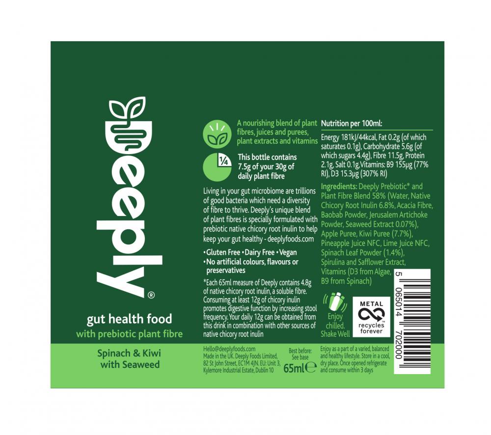 Gut Health Food Spinach & Kiwi with Seaweed 12x65ml CASE