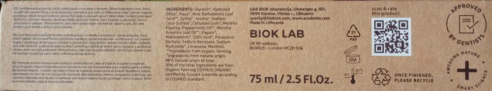 Certified Organic Whitening Toothpaste with Enzymes Fluoride Free 75ml