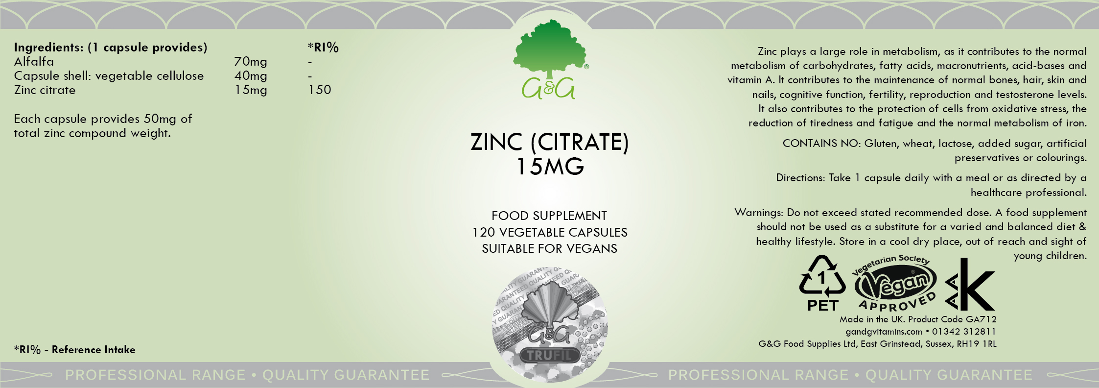 Zinc (Citrate) 15mg 120's