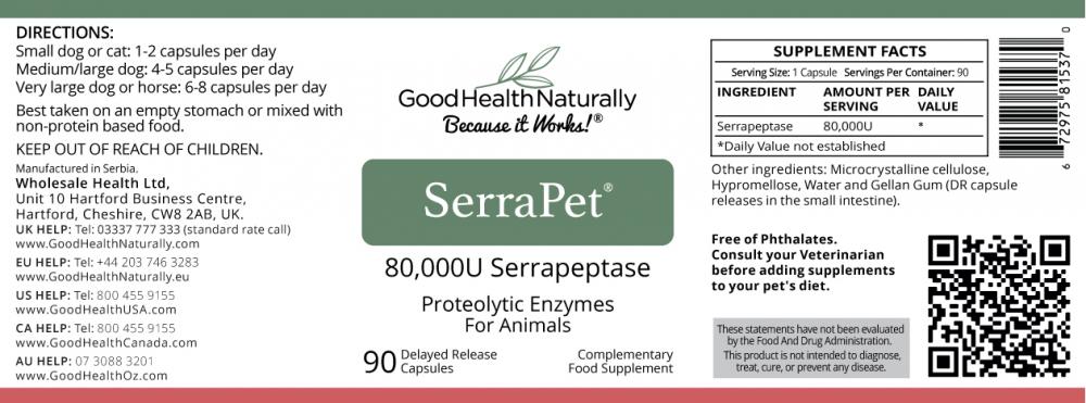 SerraPet® 80,000IU Serrapeptase 90 CAPSULES