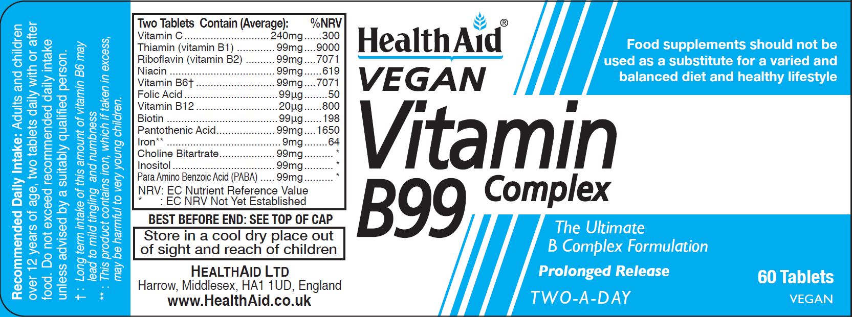 Vegan Vitamin B99 Complex 60's