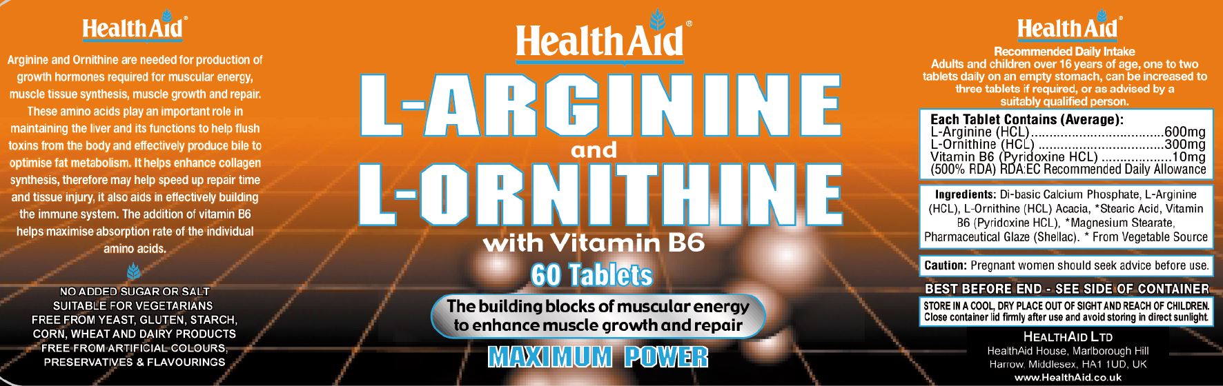 L-Arginine and L-Ornithine with Vitamin B6  60's