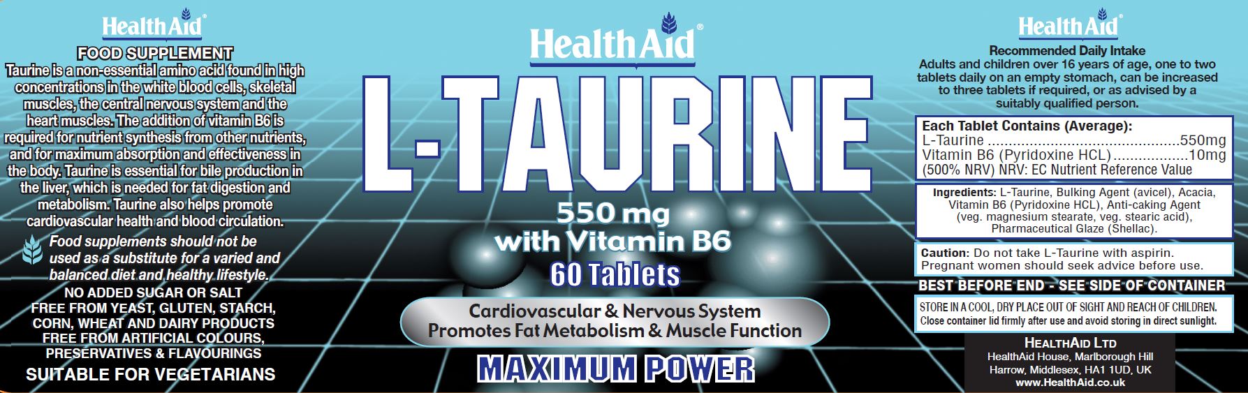 L-Taurine 550mg with Vitamin B6   60's