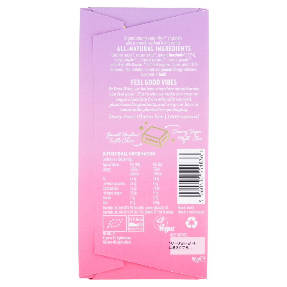 Mylk & Hazelnut Truffle Centres Organic Chocolate Vegan 90g