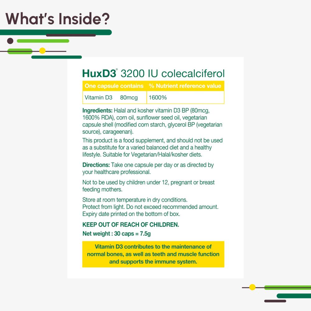 D3 HuxD3 3200 IU (Vitamin D3 80mcg) 30s
