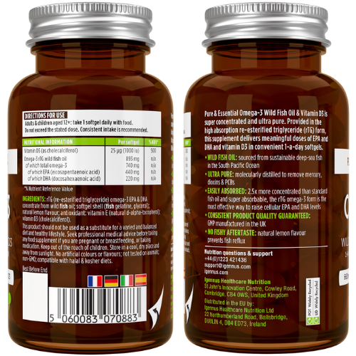 Pure & Essential Omega-3 Wild Fish Oil + Vitamin D3 60s