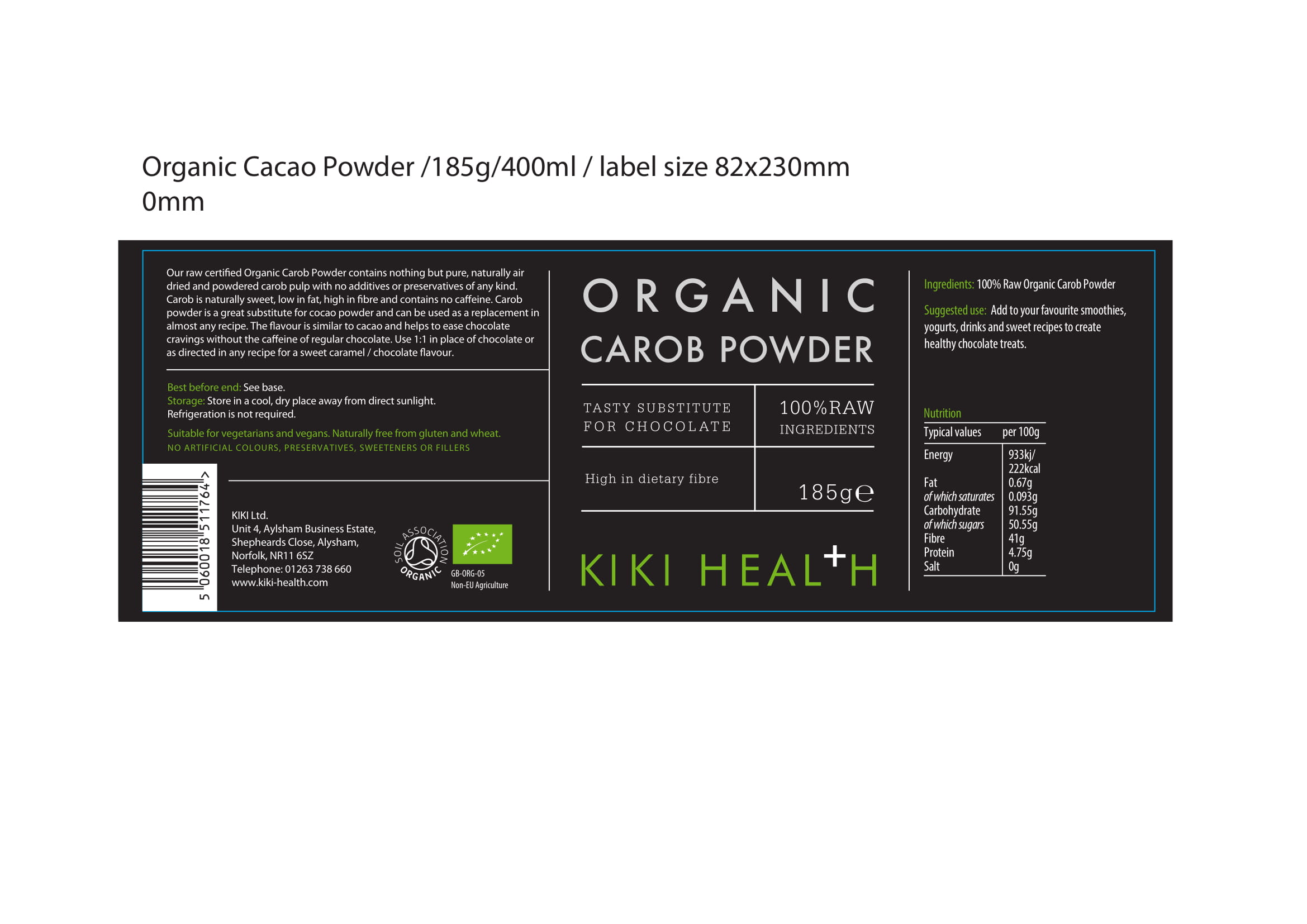 Organic Carob Powder 185g