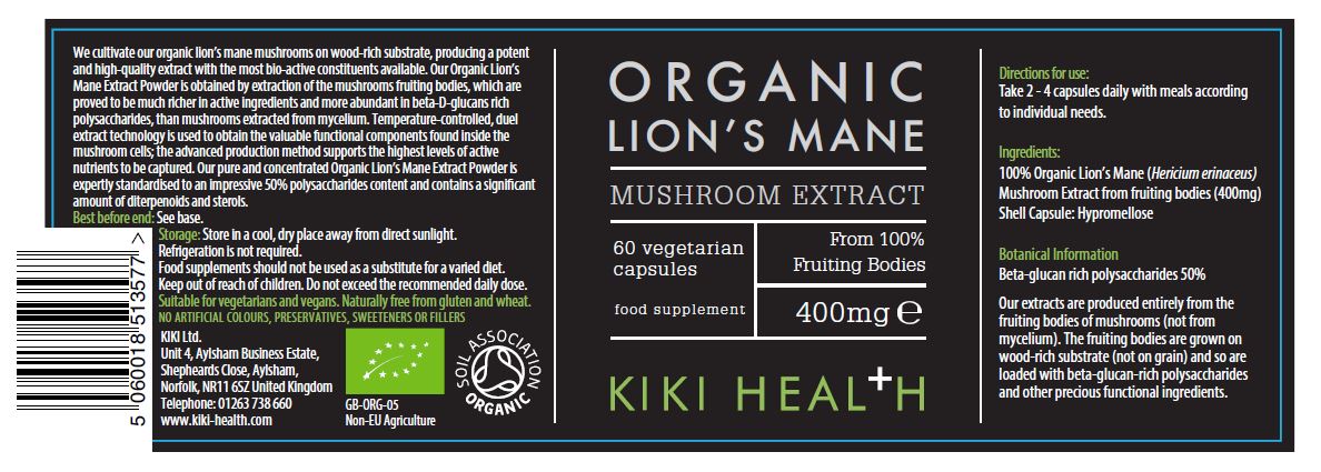 Organic Lion's Mane Mushroom Extract Capsules 60's