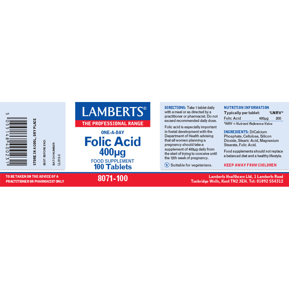 Folic Acid 400ug 100 S The Natural Dispensary   Lam 8071 