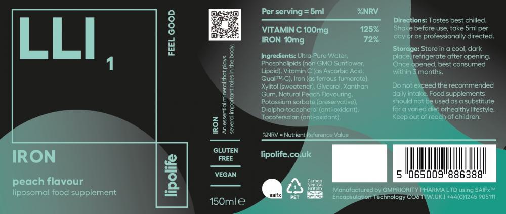 LLI1 Iron Peach Flavour 150ml (Liposomal)
