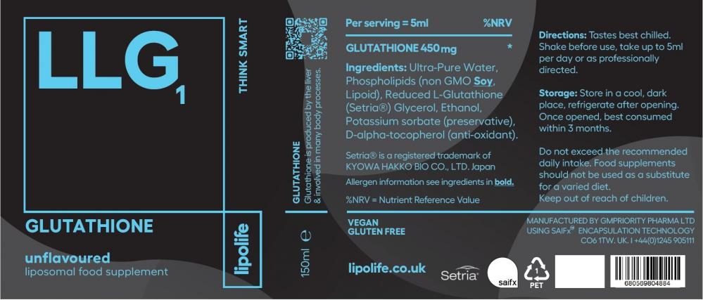 LLG1 Glutathione (Non GMO Soy) 150ml (Liposomal)