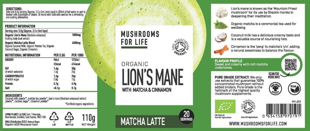 Organic Lion’s Mane Matcha Latte 110g