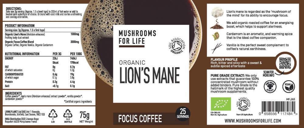 Organic Lion’s Mane Focus Coffee 75g (Currently Unavailable)