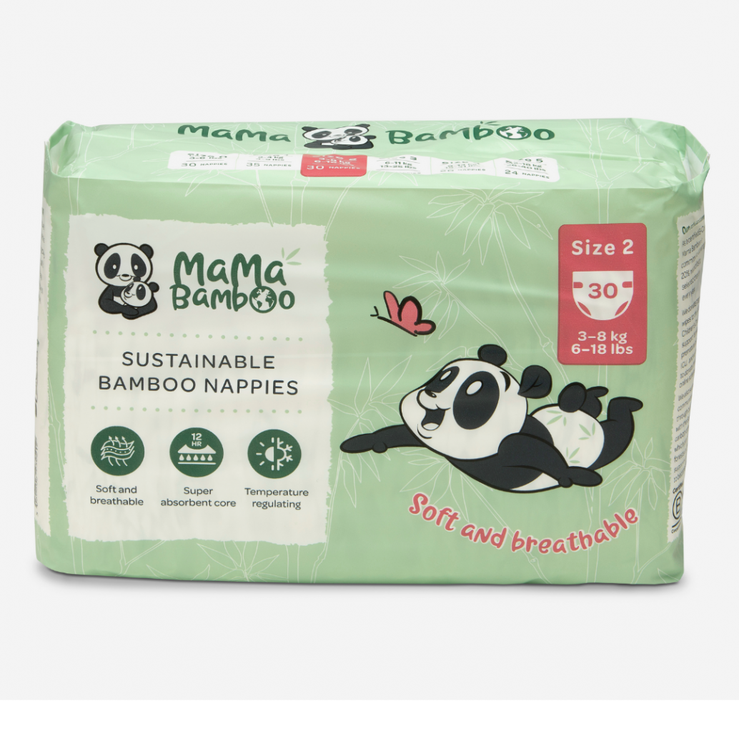Sustainable Bamboo Nappies Size 2 (3-8kg 6-18lb) 30's