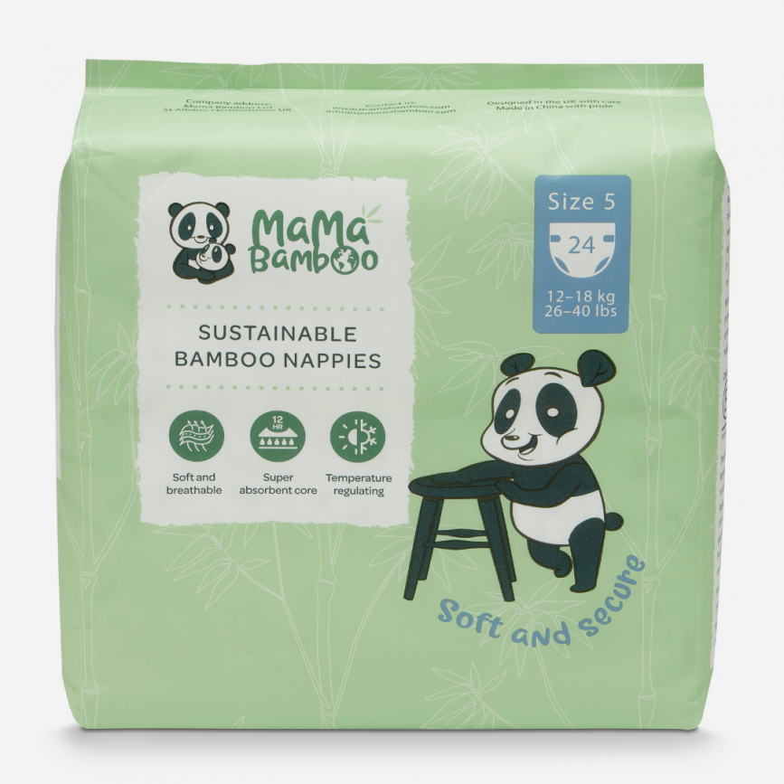 Sustainable Bamboo Nappies Size 5 (12-18kg 26-40lb) 24's