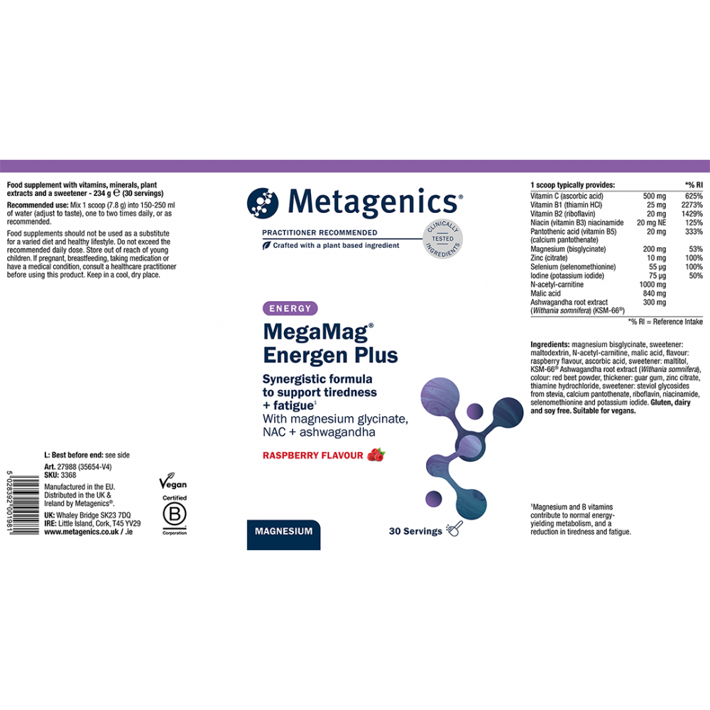 MegaMag Energen Plus Raspberry Flavour 30 Servings (Formerly Nutri Adv. NUT-3368)