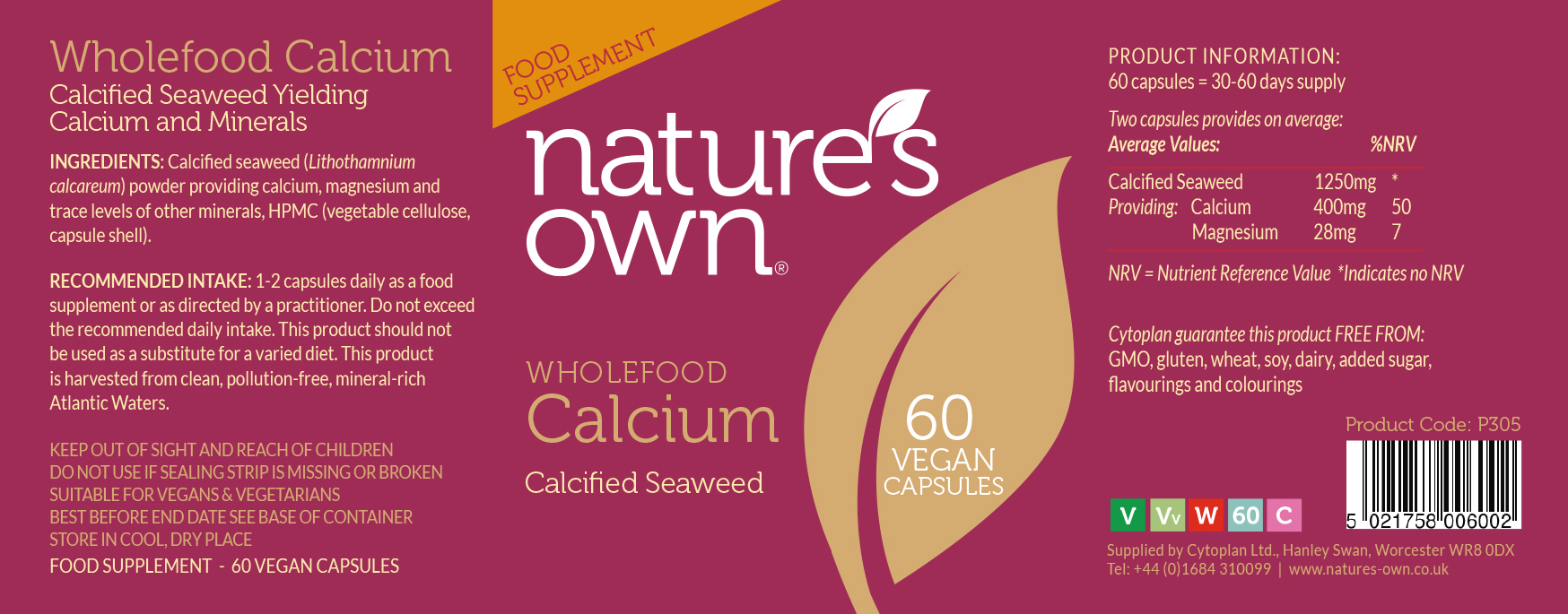 Wholefood Calcium 200mg 60's