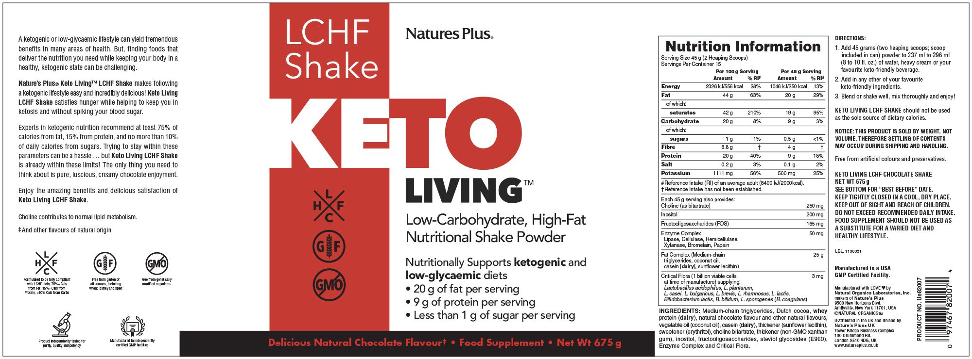 KetoLiving LCHF Chocolate Shake Powder 675g
