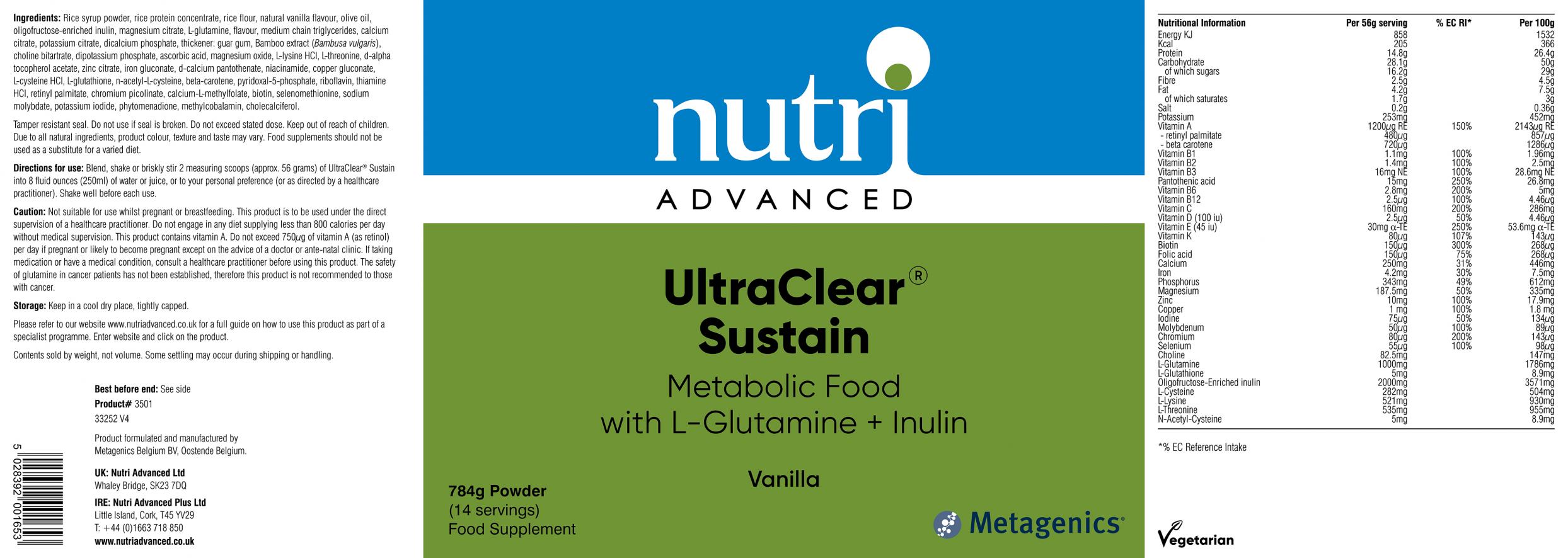 UltraClear Sustain Vanilla 784g (14 servings)