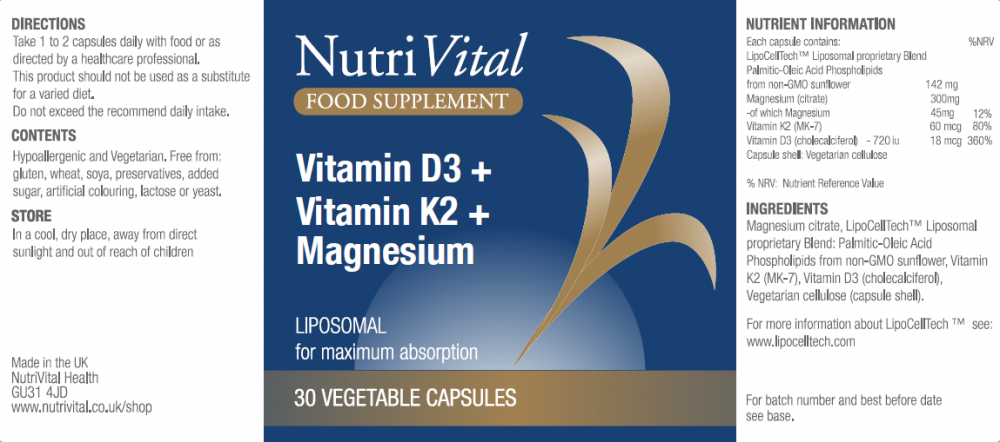 Vitamin D3 + Vitamin K2 + Magnesium 30's