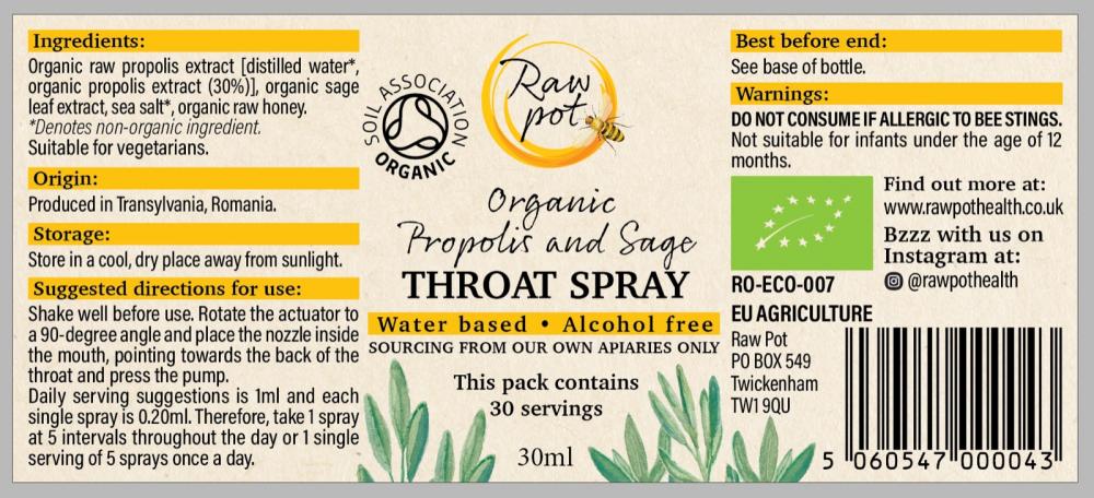 Organic Propolis and Sage Throat Spray 30ml