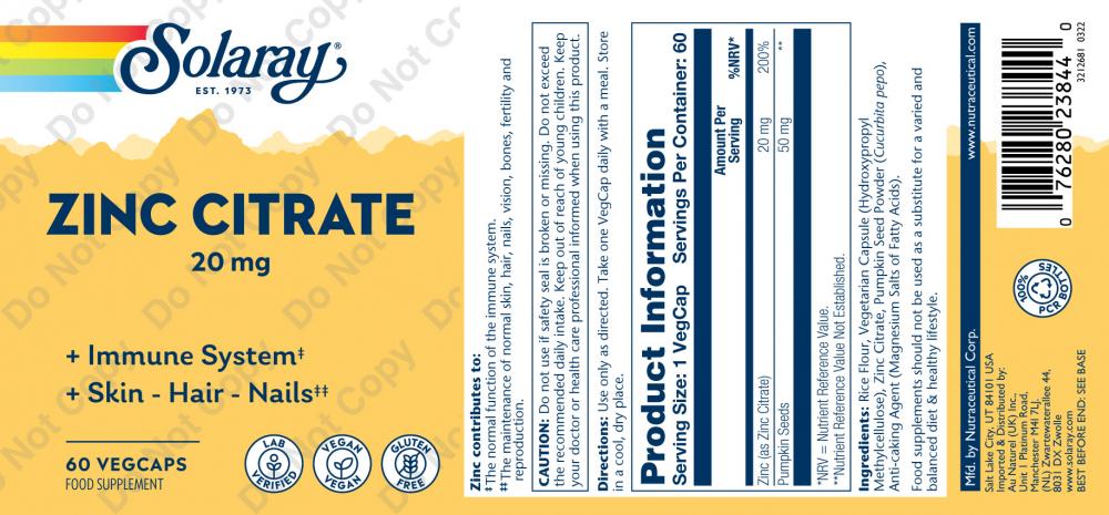 Zinc Citrate 20mg 60's