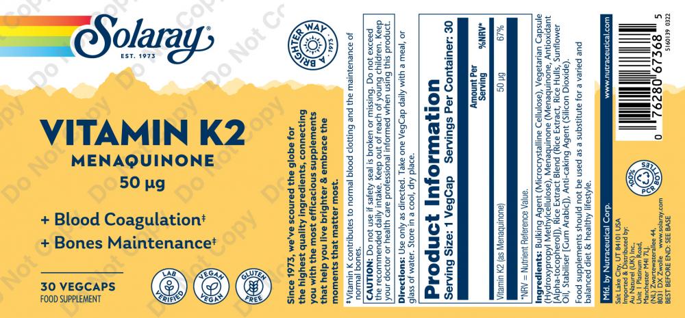 Vitamin K2 Menaquinone 50ug 30's