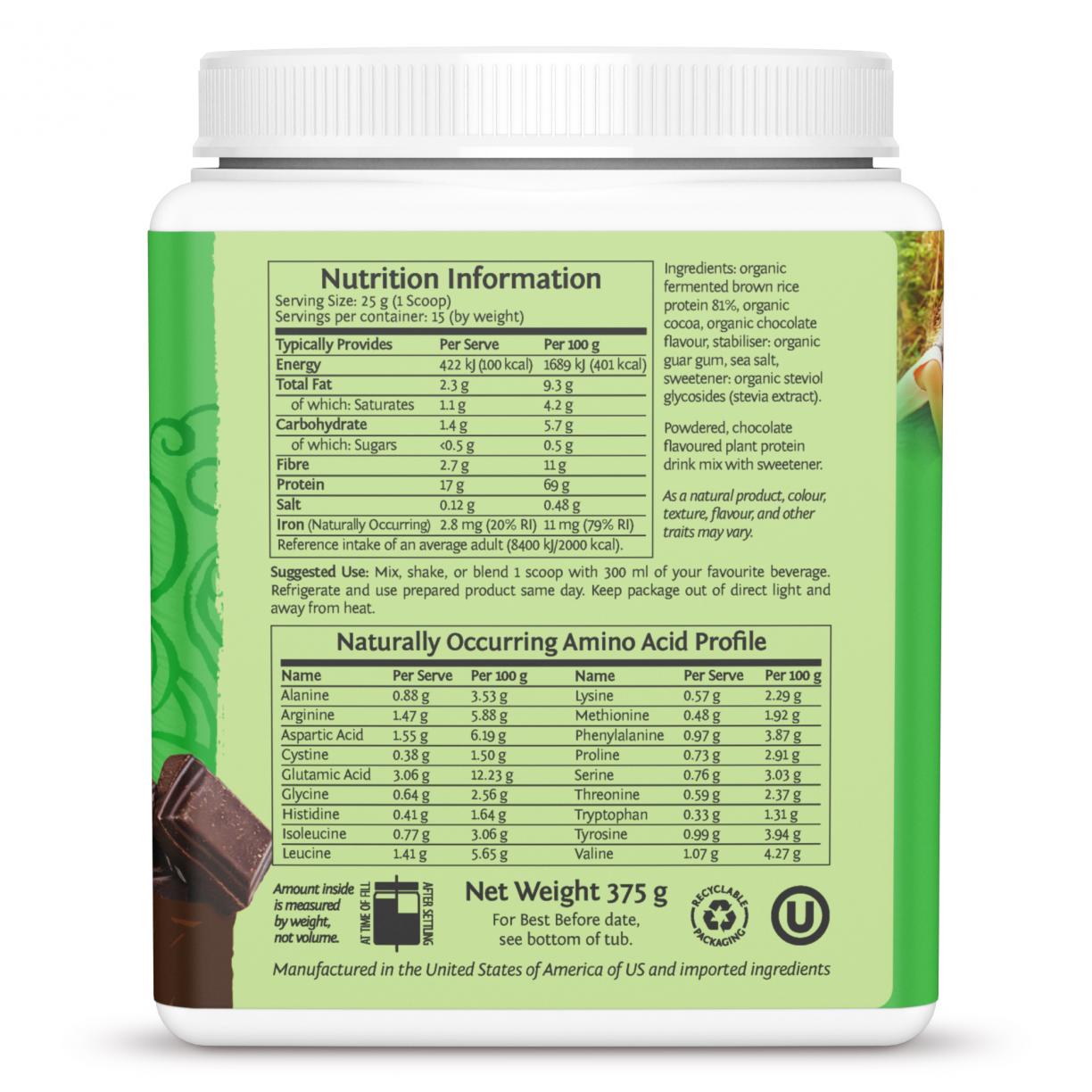 Protein Classic Chocolate 375g (Green Tub)