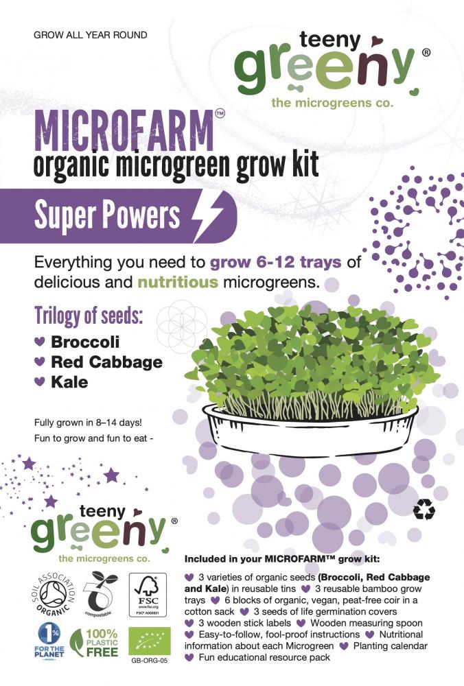 Microfarm Organic Microgreen Grow Kit 'Super Powers' (Broccoli, Red Cabbage, Kale)