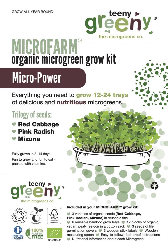 Microfarm Organic Microgreen Grow Kit 'Micro-Power' (Red Cabbage, Pink Radish, Mizuna)