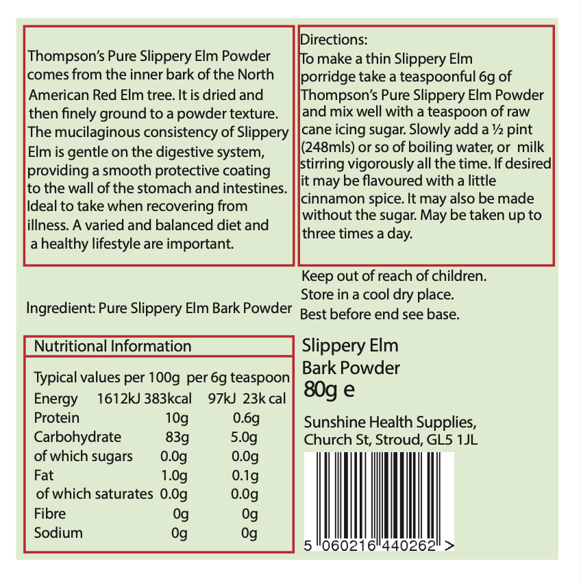 Pure Slippery Elm Bark Powder 80g