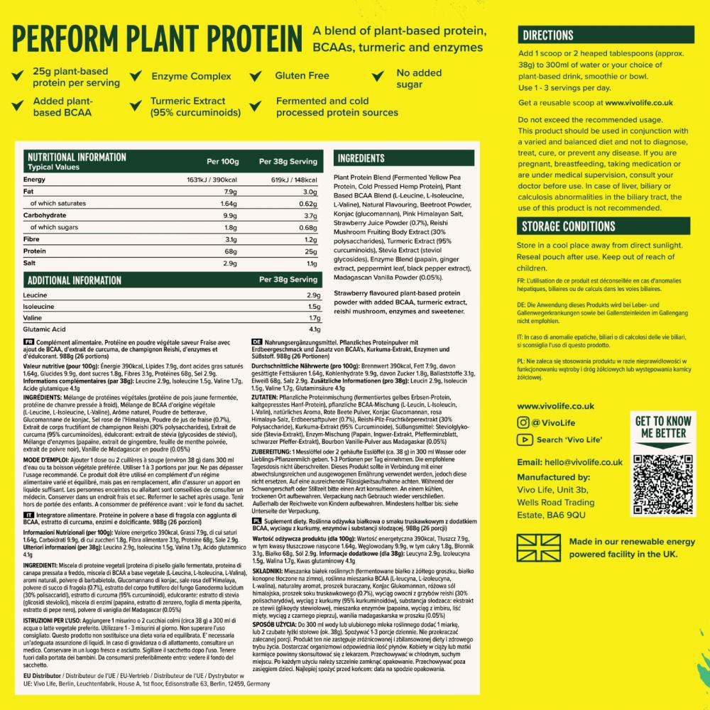 Perform Plant Protein Strawberry & Vanilla 988g