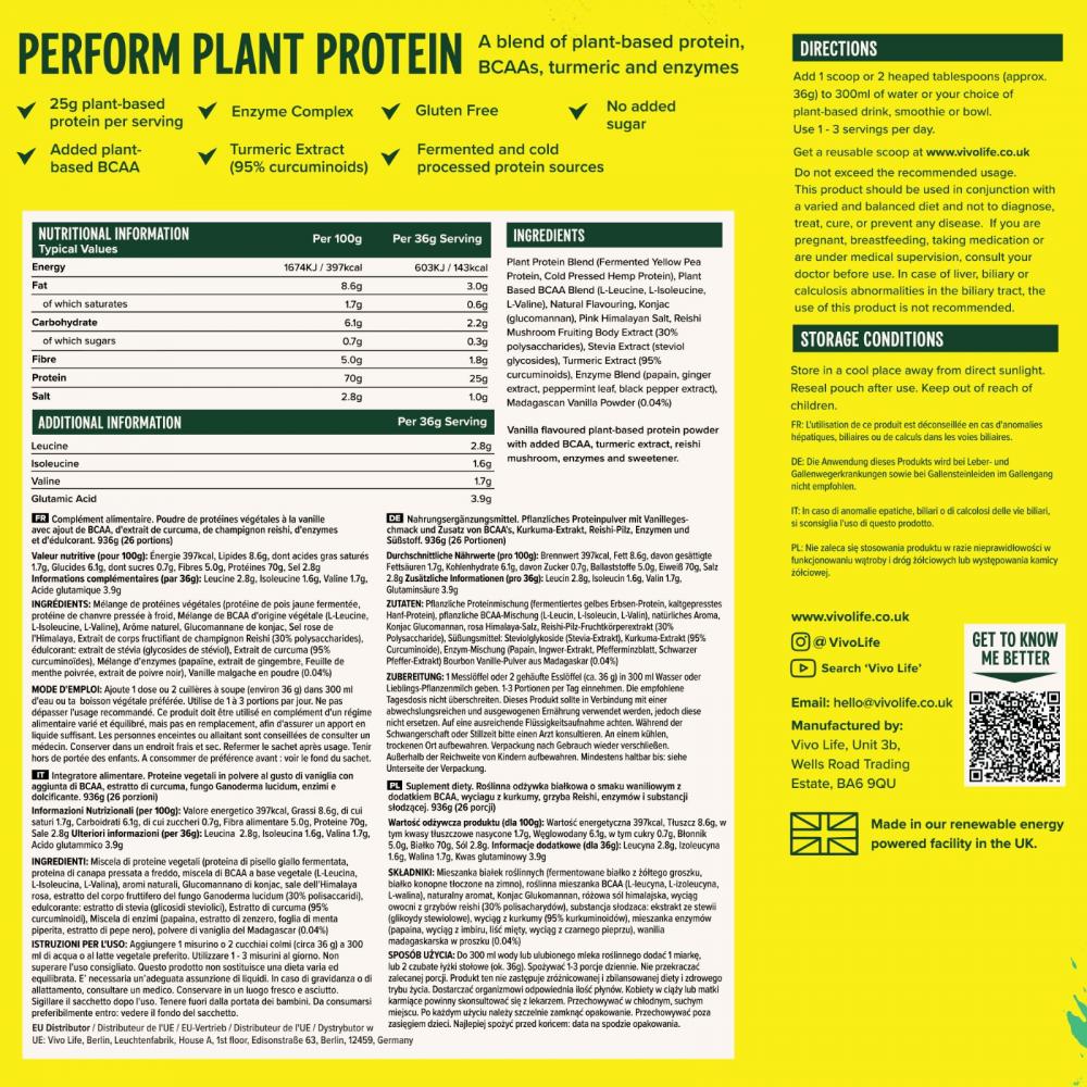 Perform Plant Protein Madagascan Vanilla 936g