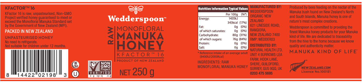 Raw Monofloral Manuka Honey K Factor 16 250g
