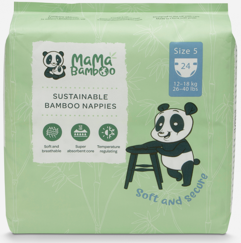 Sustainable Bamboo Nappies Size 5 (12-18kg 26-40lb) 24's