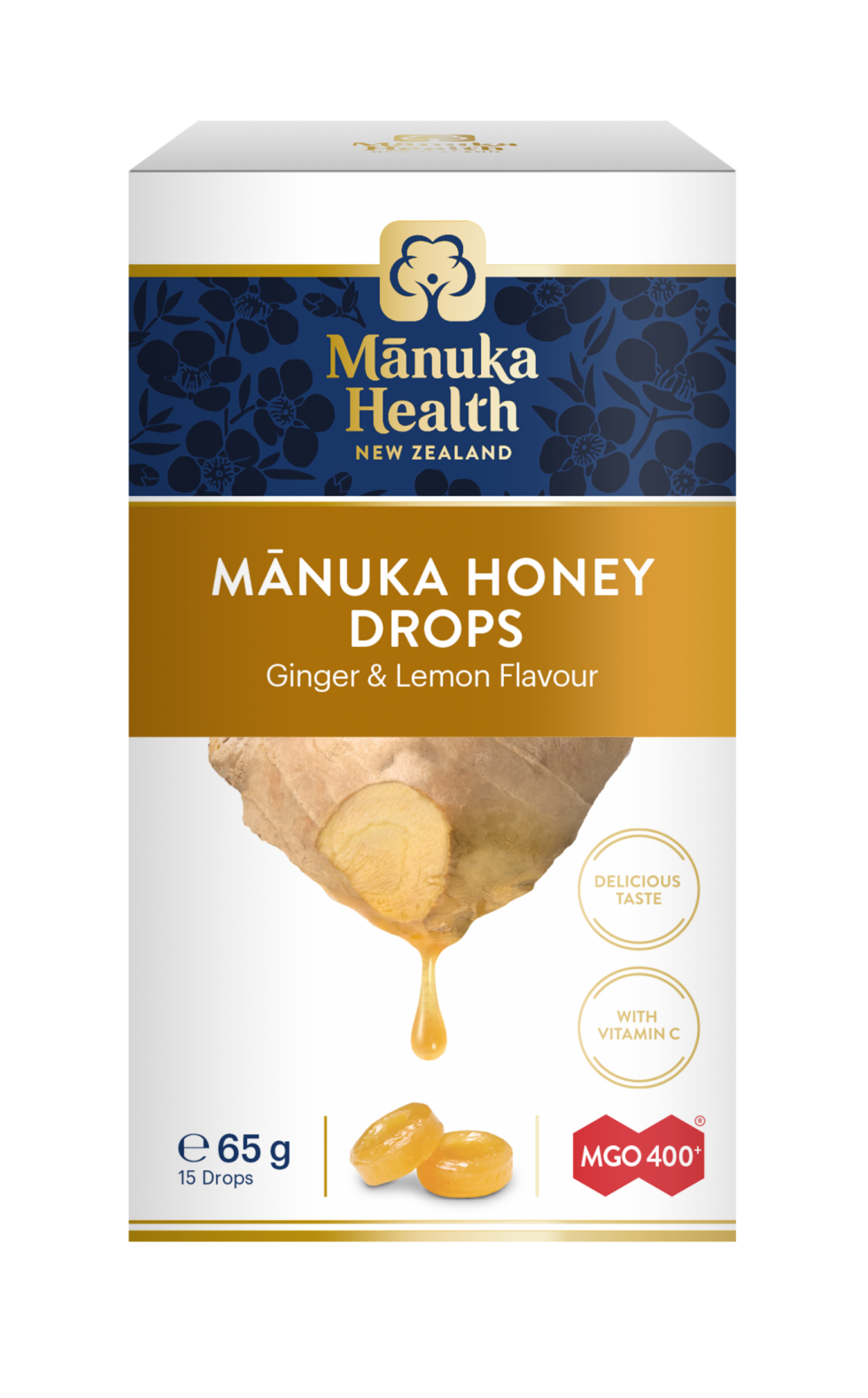 Manuka Honey Drops Ginger & Lemon MGO 400+ 65g 15's