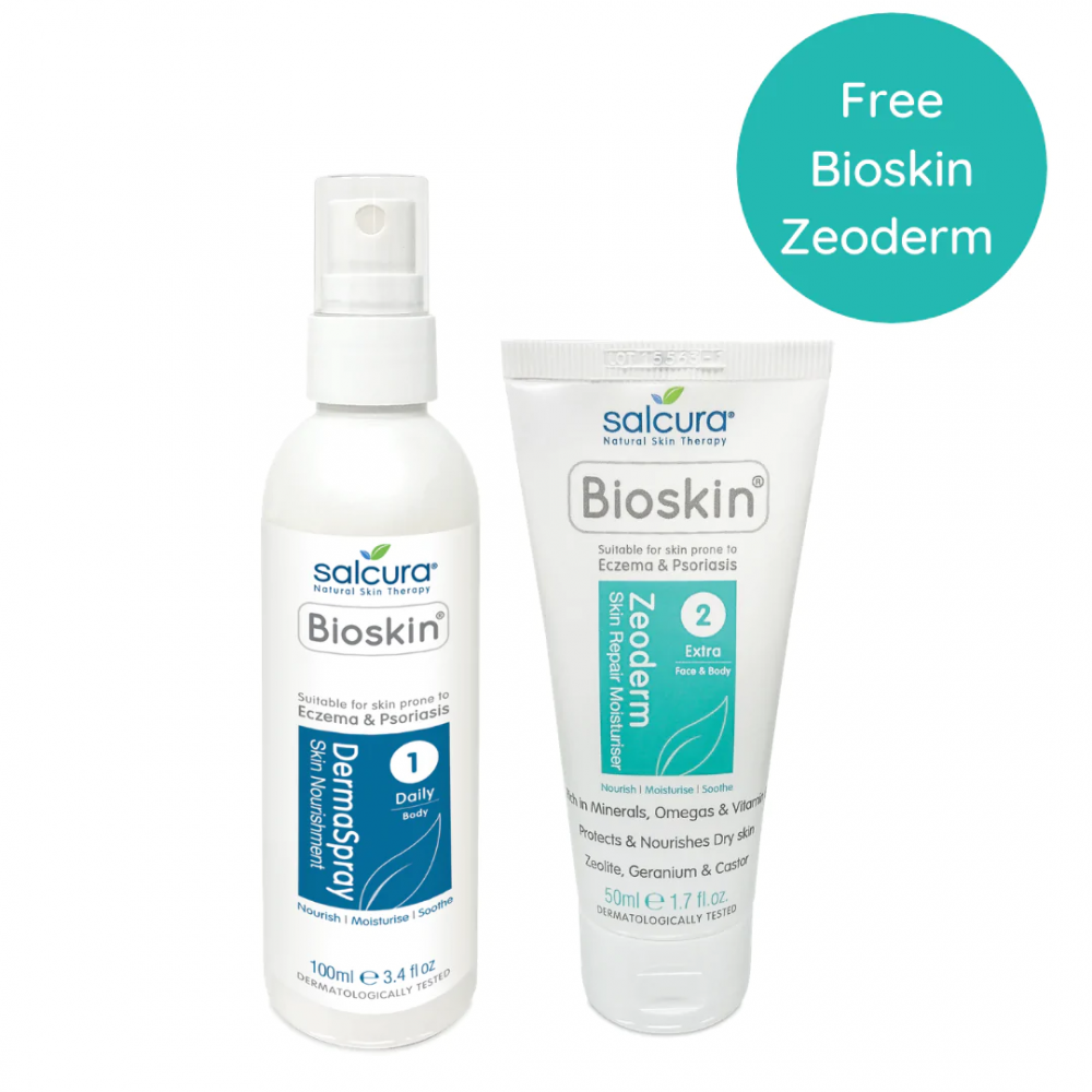 Bioskin Dry Skin Therapy Pack - DermaSpray Skin Nourishment 100ml + FREE Zeoderm Skin Repair Moisturiser 50ml