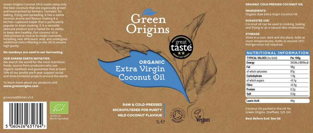 Organic Extra Virgin Coconut Oil 1ltr (Glass)