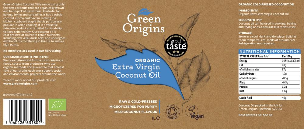 Organic Extra Virgin Coconut Oil 1ltr (Plastic)
