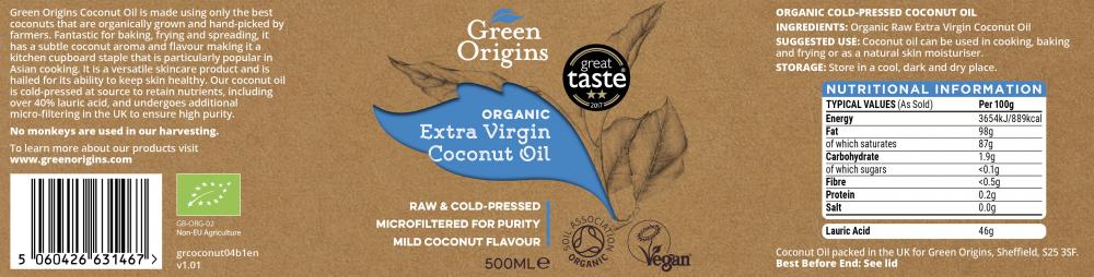 Organic Extra Virgin Coconut Oil 500ml (Glass)