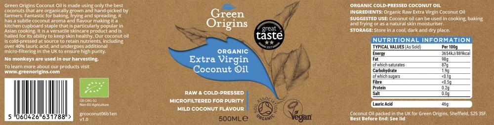 Organic Extra Virgin Coconut Oil 500ml (Plastic)