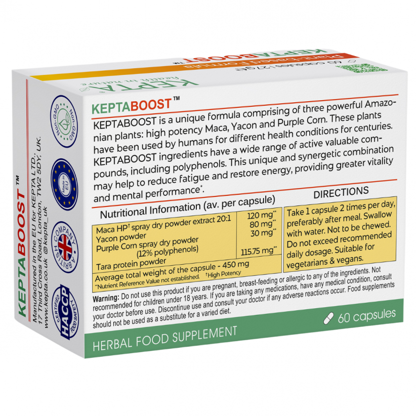 KEPTABOOST High Potency Maca, Yacon, Purple Corn 60s