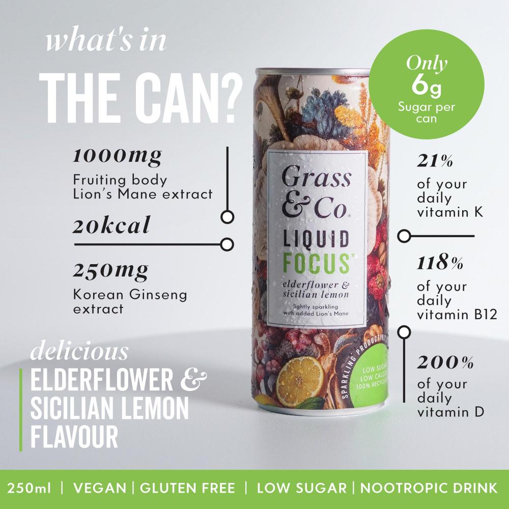 Liquid FOCUS Elderflower & Sicilian Lemon with Lion's Mane Nootropic Drink 250ml