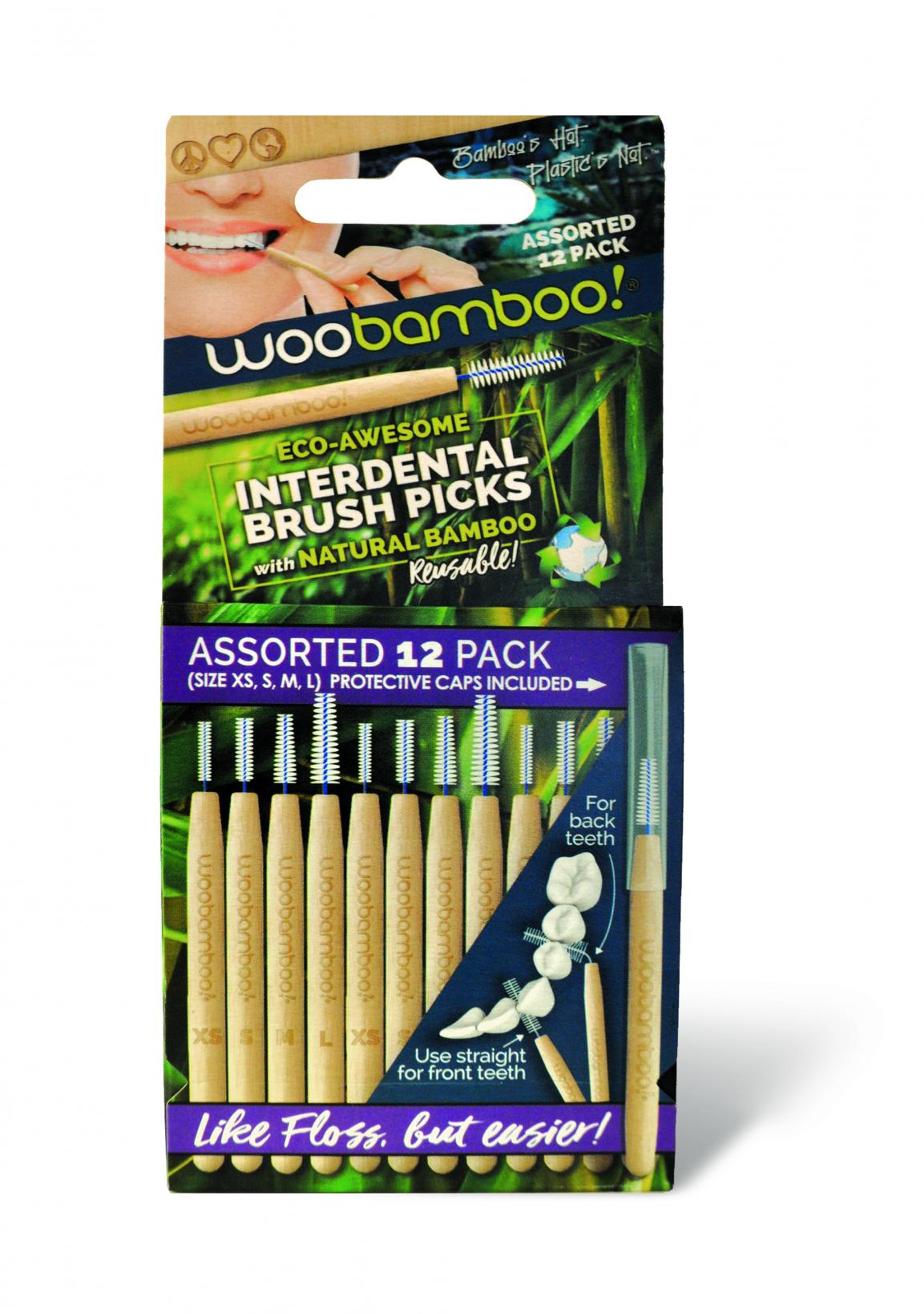 Interdental Brush Picks with Natural Bamboo Assorted 12 Pack